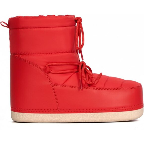 Women's Red Winter Snow Boots Anti-Slip Lace-up Ankle Booties with Lining - Picture 2 of 6